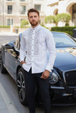 Barabas Wholesale Men's Symmetrical Rhinestone Long Sleeve Shirt 4TXR07 White