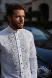 Barabas Wholesale Men's Symmetrical Rhinestone Long Sleeve Shirt 4TXR07 White