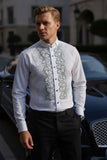 Barabas Wholesale Men's Symmetrical Rhinestone Long Sleeve Shirt 4TXR07 White
