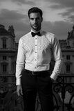Barabas Wholesale Men's Particle Rhinestone Tuxedo Long Sleeve Shirt 4TXR09 White