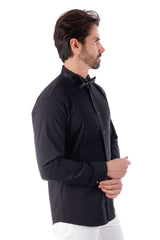 Barabas Wholesale Men's Solid Color Tuxedo Button Down Long Sleeve Shirt 4txs01 Black