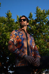 Barabas Wholesale Men's Rhinestone Floral Print Baroque Long Sleeve Shirts 3SPR413 Navy