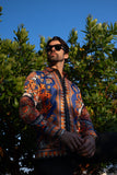 Barabas Wholesale Men's Rhinestone Floral Print Baroque Long Sleeve Shirts 3SPR413 Navy