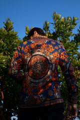 Barabas Wholesale Men's Rhinestone Floral Print Baroque Long Sleeve Shirts 3SPR413 Navy