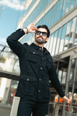 Barabas Men's Velvet 4-Pocket Winter Bomber Jacket 4BH86 Black