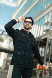 Barabas Men's Velvet 4-Pocket Winter Bomber Jacket 4BH86 Black