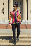 Barabas Wholesale Men's Rhinestone Medusa Floral Long Sleeve Shirts 3SPR416 Acid Pink
