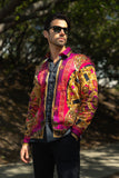 Barabas Wholesale Men's Rhinestone Medusa Floral Long Sleeve Shirts 3SPR416 Acid Pink