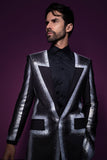 Barabas Wholesale Men's Rhinestone Design Luxury Prom Collarless Blazer 5BL03 Black Silver