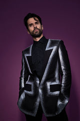 Barabas Wholesale Men's Rhinestone Design Luxury Prom Collarless Blazer 5BL03 Black Silver
