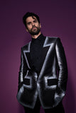Barabas Wholesale Men's Rhinestone Design Luxury Prom Collarless Blazer 5BL03 Black Silver