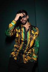 Barabas Wholesale Men's Rhinestone Scorpion Long Sleeve Shirts 3SPR432 Green