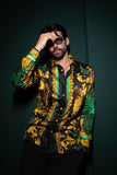 Barabas Wholesale Men's Rhinestone Scorpion Long Sleeve Shirts 3SPR432 Green