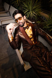 Barabas Wholesale Men's Shiny Geometric Shawl Lapel Suit Baggy pants 4SU31 Brown