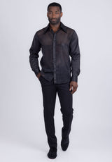 Barabas Wholesale Men's See Through Geometric Shiny Long Sleeve Shirts 5B01 Black