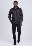Barabas Wholesale Men's See Through Geometric Shiny Long Sleeve Shirts 5B01 Black