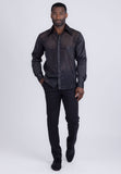 Barabas Wholesale Men's See Through Geometric Shiny Long Sleeve Shirts 5B01 Black