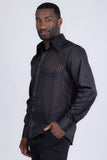 Barabas Wholesale Men's See Through Geometric Shiny Long Sleeve Shirts 5B01 Black