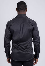 Barabas Wholesale Men's See Through Geometric Shiny Long Sleeve Shirts 5B01 Black
