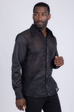 Barabas Wholesale Men's See Through Geometric Shiny Long Sleeve Shirts 5B01 Black