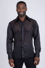 Barabas Wholesale Men's See Through Geometric Shiny Long Sleeve Shirts 5B01 Black