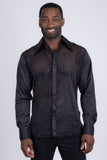 Barabas Wholesale Men's See Through Geometric Shiny Long Sleeve Shirts 5B01 Black
