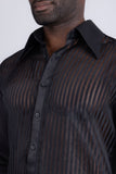 Barabas Wholesale Men's See Through Geometric Shiny Long Sleeve Shirts 5B01 Black