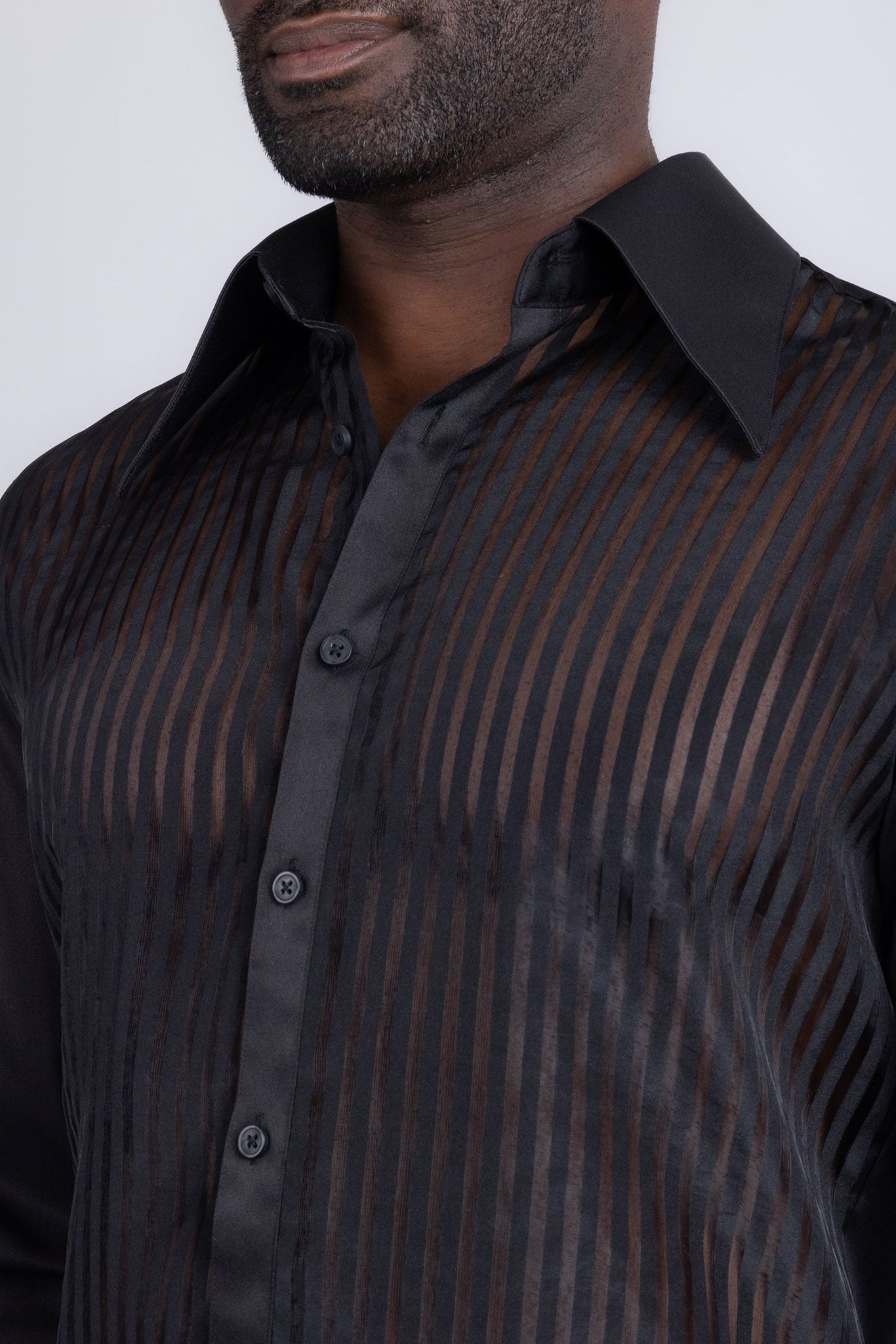 Barabas Wholesale Men's See Through Geometric Shiny Long Sleeve Shirts 5B01 Black