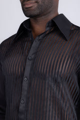 Barabas Wholesale Men's See Through Geometric Shiny Long Sleeve Shirts 5B01 Black