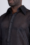 Barabas Wholesale Men's See Through Geometric Shiny Long Sleeve Shirts 5B01 Black
