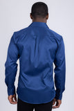Barabas Wholesale Men's See Through Geometric Shiny Long Sleeve Shirts 5B01 Navy
