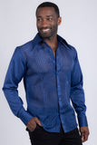 Barabas Wholesale Men's See Through Geometric Shiny Long Sleeve Shirts 5B01 Blue