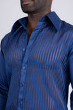Barabas Wholesale Men's See Through Geometric Shiny Long Sleeve Shirts 5B01 Blue