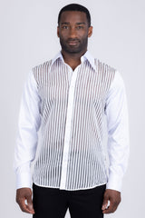 Barabas Wholesale Men's See Through Geometric Shiny Long Sleeve Shirts 5B01 White