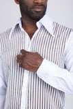 Barabas Wholesale Men's See Through Geometric Shiny Long Sleeve Shirts 5B01 White