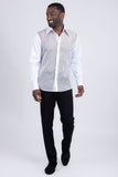 Barabas Wholesale Men's See Through Geometric Shiny Long Sleeve Shirts 5B01 White
