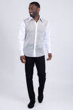 Barabas Wholesale Men's See Through Geometric Shiny Long Sleeve Shirts 5B01 White