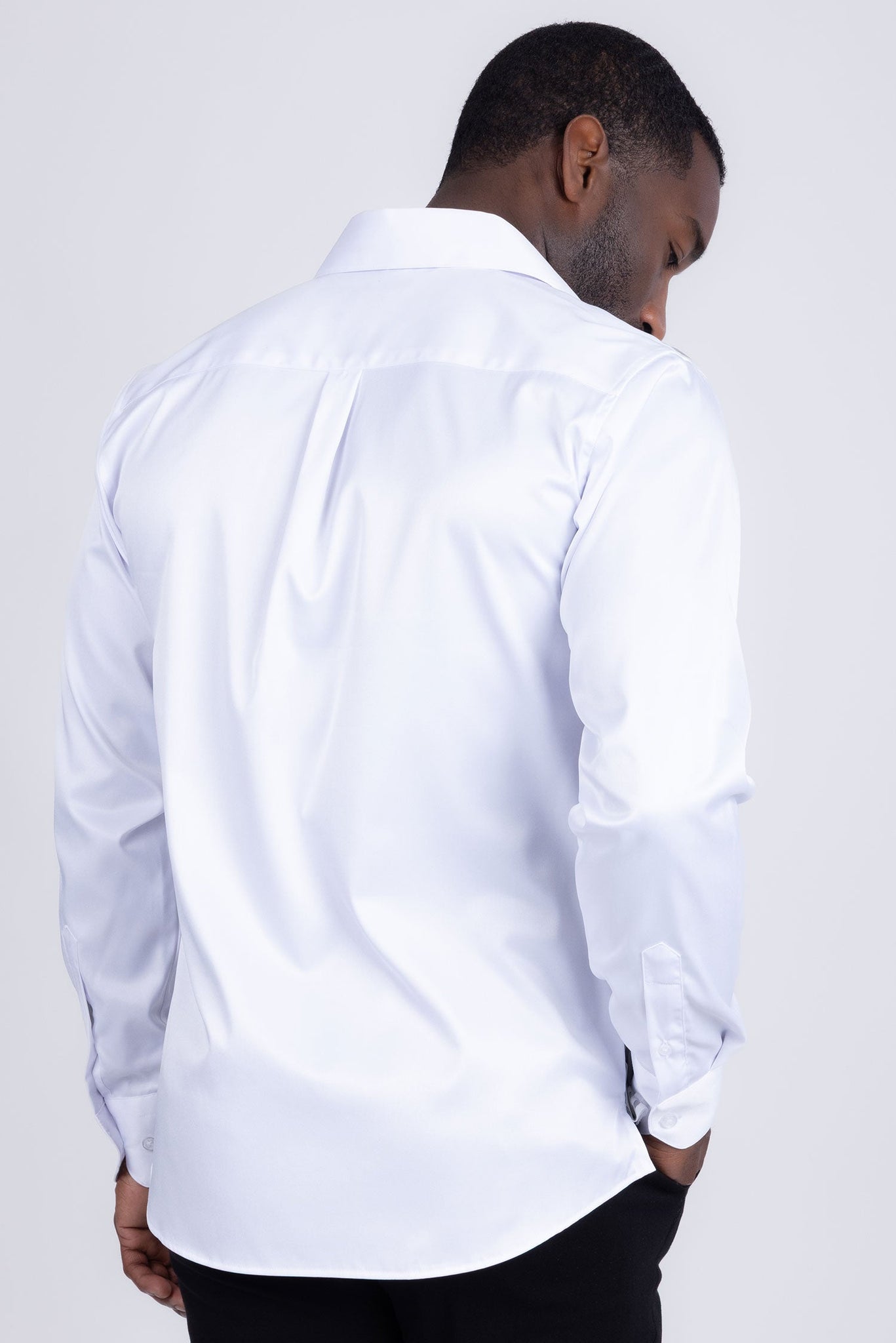 Barabas Wholesale Men's See Through Geometric Shiny Long Sleeve Shirts 5B01 White