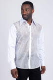 Barabas Wholesale Men's See Through Geometric Shiny Long Sleeve Shirts 5B01 White