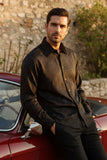 Barabas Wholesale Men's Rhinestones Textured Long Sleeve Shirts 5B12 Black Gold