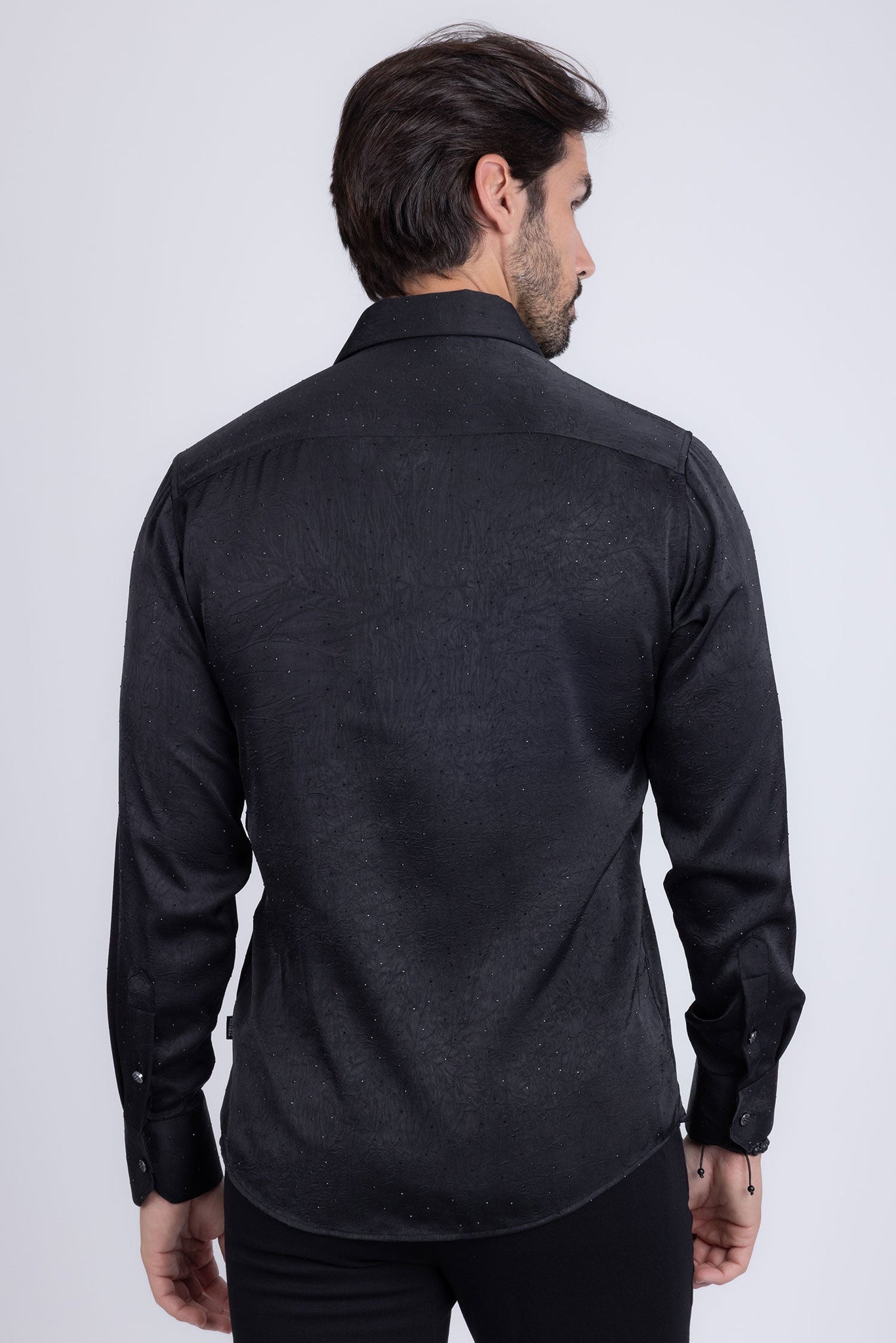 Barabas Wholesale Men's Rhinestones Textured Long Sleeve Shirts 5B12 Black