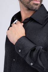 Barabas Wholesale Men's Rhinestones Textured Long Sleeve Shirts 5B12 Black