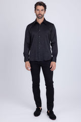 Barabas Wholesale Men's Rhinestones Textured Long Sleeve Shirts 5B12 Black