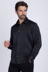 Barabas Wholesale Men's Rhinestones Textured Long Sleeve Shirts 5B12 Black