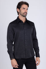 Barabas Wholesale Men's Rhinestones Textured Long Sleeve Shirts 5B12 Black
