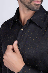Barabas Wholesale Men's Rhinestones Textured Long Sleeve Shirts 5B12 Black Gold