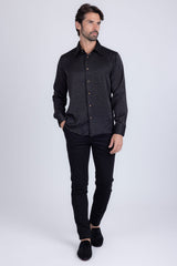 Barabas Wholesale Men's Rhinestones Textured Long Sleeve Shirts 5B12 Black Gold