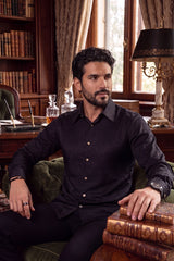 Barabas Wholesale Men's Rhinestones Textured Long Sleeve Shirts 5B12 Black Gold