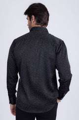 Barabas Wholesale Men's Rhinestones Textured Long Sleeve Shirts 5B12 Black Silver