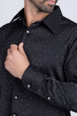 Barabas Wholesale Men's Rhinestones Textured Long Sleeve Shirts 5B12 Black Silver